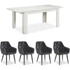 Homestyle4U Valgomojo stalas ir kėdžių komplektas, 200.5x90.5x76.5 cm, balta, pilka, juoda