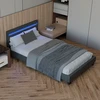 Juskys Apmuštas lova Paris 90x200 cm su LED apšvietimu tamsiai pilka