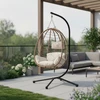 Juskys Kabantis kiaušinio formos krėslas Aria su stoveliu 95x95x196 cm tamsiai pilkas