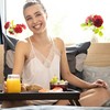 Kodustaar Tamsiai rudas bambukinis padėklas lovai