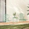 Lauko baldų komplektas "Outsunny" 3 dalių plieno bistro komplektas Oro sąlygoms atsparus sodo baldų komplektas su bistro stalu Ergonomiškos kriauklės formos sodo kėdės Lauko balkono baldų komplektas Sėdimųjų baldų grupė balkono komplektas Sodo komplektas žalias