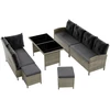 Lauko baldų komplektas Juskys Sodo poilsio komplektas Manacor sofa/staliukas/2 taburetės Sofa 228x178x80 cm juoda/tamsiai pilka