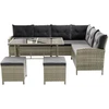 Lauko baldų komplektas Juskys Sodo poilsio komplektas Manacor sofa/staliukas/2 taburetės Sofa 228x178x80 cm juoda/tamsiai pilka