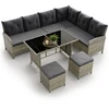 Lauko baldų komplektas Juskys Sodo poilsio komplektas Manacor sofa/staliukas/2 taburetės Sofa 228x178x80 cm juoda/tamsiai pilka