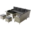 Lauko baldų komplektas Juskys Sodo poilsio komplektas Manacor sofa/staliukas/2 taburetės Sofa 228x178x80 cm juoda/tamsiai pilka