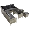 Lauko baldų komplektas Juskys Sodo poilsio komplektas Manacor sofa/staliukas/2 taburetės Sofa 228x178x80 cm juoda/tamsiai pilka