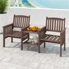 Lauko baldų komplektas Promotions Lauko dvivietė sofa su 2 lygių šoniniu staliuku ir skėčio anga, eglės mediena, 165.1x61x88.9 cm, ruda balta