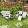 Lauko baldų komplektas Promotions Lauko pokalbių komplektas, 122x76x74 cm dvivietė sofa, 66x76x74 cm krėslas, 96,5x56x49,5 cm kavos staliukas, Pilka