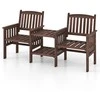 Lauko baldų komplektas Promotions Lauko dvivietė sofa su 2 lygių šoniniu staliuku ir skėčio anga, eglės mediena, 165.1x61x88.9 cm, ruda balta