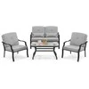 Lauko baldų komplektas Promotions Lauko pokalbių komplektas, 122x76x74 cm dvivietė sofa, 66x76x74 cm krėslas, 96,5x56x49,5 cm kavos staliukas, Pilka