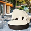 Lauko baldų komplektas Promotions Lauko apvalus dienos lova su ištraukiamu stogu Ø190x142 cm ruda/juoda