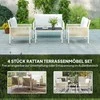 Outsunny Poliratano Lauko Baldų Komplektas, Poilsio Komplektas 4 Asmenims. Dvivietė Sofa, Krėslai, Stiklo Stalas, Pagalvėlės. Atsparus Oro Sąlygoms. Terasos, Balkono, Sodo Baldai. Ruda+Pilka.