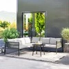 Outsunny sodo baldų komplektas, poliratano poilsio komplektas su kampine sofa, stalas, pagalvėlės, atsparus oro sąlygoms, sėdimųjų vietų komplektas 6 asmenims, lauko baldų komplektas balkonui, sodo poilsio zona, terasos baldai sodui, balkonui, tamsiai pilka
