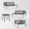 Outsunny sodo baldų komplektas, poliratano poilsio komplektas su kampine sofa, stalas, pagalvėlės, atsparus oro sąlygoms, sėdimųjų vietų komplektas 6 asmenims, lauko baldų komplektas balkonui, sodo poilsio zona, terasos baldai sodui, balkonui, tamsiai pilka