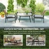 Outsunny sodo baldų komplektas iš poliratano, svetainės komplektas su 2 vietų sofa, foteliu, stikliniu staliuku, pagalvėmis, atsparus oro sąlygoms, sėdimas komplektas 4 asmenims, lauko baldų komplektas balkonui, terasos baldai sodui, balkonui, tamsiai pilka+geltona