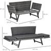 "Outsunny" sodo sofa iš poliratano, 2 sėdimų vietų, pilkos spalvos, atlenkiami porankiai, plienas, 129x63x67 cm, skirta sodui ir terasai