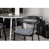 Venture Design Valgomojo komplektas apvalus stalas 90 cm baltas pilkos spalvos valgomojo kėdės juodos pilkos spalvos aliuminis pagalvėlė