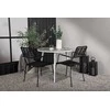 Venture Design Valgomojo komplektas apvalus stalas 90 cm baltas pilkas 2 foteliai juodi aliuminio virvė