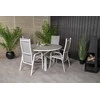 Lauko baldų komplektas Venture Design Valgomojo komplektas Parma stalas Copacabana atlošiama kėdė 140 cm balta pilka Aintwood Textilene