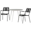 Venture Design Valgomojo komplektas apvalus stalas 90 cm baltas pilkas 2 foteliai juodi aliuminio virvė