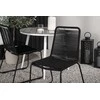 Lauko baldų komplektas Venture Design Valgomojo komplektas apvalus stalas 90 cm baltas pilkas 2 sukraunami kėdės juodos aliuminio virvė
