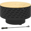 "Outsunny" 3-in-1 ugniakuras Ø60 x 39cm nerūdijančio plieno ugniakuras su grotelėmis pokerio apsauga nuo kibirkščių, medžio išvaizdos ugniakuras ugnies krepšys sodui, balkonui terasai, lauko BBQ kempingui medžio anglis pilka