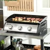 Outsunny dujinis grilis, stalo kepsninė BBQ su 3 degikliais, dujinis stalo grilis su žarna, dangčiu, kempingo grilis sodui, nerūdijantis plienas, metalas, juodas, 63 x 47 x 25 cm