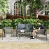 Lauko baldų komplektas „Outsunny“ polirango sodo baldų komplektas, poilsio baldų rinkinys su 2 vietų sofa, foteliu, stikliniu stalu, pagalvėlėmis, atsparus oro sąlygoms, balkonų baldai 4 asmenims, lauko sėdimoji grupė, terasos baldai sodui, balkonui, pilkas