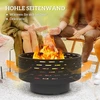 Outsunny 3-in-1 laužavietė Ø60 x 39 cm iš nerūdijančio plieno su kepsnine, žarstekliu ir dangčiu, medžio imitacija, skirta sodui, balkonui, terasai, kepsninei ir stovyklavimui, anglies pilka spalva