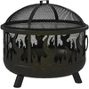 Outsunny 2-in-1 laužavietė, kepsninė su apsauga nuo žiežirbų ir grotelėmis, skirta sodui, BBQ, metalinė, juoda, Ø61x55cm