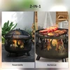 Outsunny 2-in-1 laužavietė, kepsninė su apsauga nuo žiežirbų ir grotelėmis, skirta sodui, BBQ, metalinė, juoda, Ø61x55cm