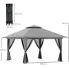 Outsunny sulankstomas paviljonas 4x4m, „pop-up“ sodo palapinė su apsauga nuo UV spindulių ir tinklelio sienelėmis, dvigubu stogu, tamsiai pilka