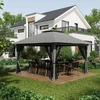 Outsunny sulankstomas paviljonas 4x4m, „pop-up“ sodo palapinė su apsauga nuo UV spindulių ir tinklelio sienelėmis, dvigubu stogu, tamsiai pilka