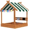 Outsunny smėlio dėžė su stogu, medinė smėlio dėžė su sėdimąja vieta, žaidimų namelis, 124 x 116 x 146 cm, smėlio dėžė su lenta 3-7 metų vaikams, sodui, oranžinė