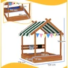 Outsunny smėlio dėžė su stogu, medinė smėlio dėžė su sėdimąja vieta, žaidimų namelis, 124 x 116 x 146 cm, smėlio dėžė su lenta 3-7 metų vaikams, sodui, oranžinė