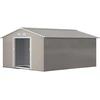 Outsunny įrankių namelis 12,4 m², sodo namelis su šlaitiniu stogu, stumdomomis durimis, pagrindu, 340 x 386 x 200 cm, cinkuoto plieno pašiūrė, atspari oro sąlygoms, šviesiai pilka