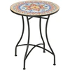 Outsunny sodo stalas, mozaikinis apvalus bistro stalas, pagalbinis staliukas su keraminiu mozaikos paviršiumi, metalinis, raudona+mėlyna+balta spalva, Ø60 cm