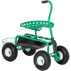 Outsunny sodo vežimėlis, dirbtuvių vežimėlis, sodo kėdė su besisukančia sėdyne ir krepšiu, reguliuojamo aukščio, 150 kg keliamoji galia, metalas+guma, žalia, 81 x 44,5 x 46–59 cm
