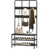 HOMCOM 3-in-1 Drabužinė, Drabužių Kabykla, Suoliukas, Batų Lentyna, Metalo, Medžio Drožlių Plokštė, Juoda