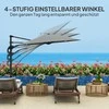 Outsunny konsolinis skėtis nuo saulės LED Solar Ø300cm reguliuojamo aukščio skėtis nuo saulės su rankena, stovu UV50+ atsparus vandeniui 360° besisukantis skėtis nuo saulės palenkiama sodo pavėsinė sodui, balkonui tamsiai pilka