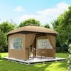"Outsunny" pavėsinė, maždaug 3,4x3,4 m, vandeniui atspari sodo pavėsinė su 4 šoninėmis dalimis, dvigubu stogu, vakarėlių palapinė su apsauga nuo UV spindulių, sodo palapinė su cinkuoto metalo rėmu, skirta sodui "rusvai gelsvas