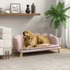PawHut šunų sofa, plaunamas užvalkalas, naminių gyvūnėlių sofa su atlošu ir medinėmis kojelėmis, kačių sofa, vidutinio dydžio šunims iki 25 kg, rožinė