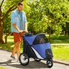 PawHut šunų vežimėlis su tinkleliu, sulankstomas, su saugos pavadėliu, dideliais guminiais ratais, iki 30 kg, Oxford, mėlynas