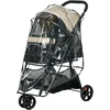 PawHut 2-in-1 šunų vežimėlis su apsauga nuo lietaus, sulankstomas, skirtas šunims ir katėms iki 10 kg, su pagalve, tinkliniais langais, durelėmis ir krepšiu daiktams, chaki spalvos