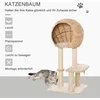 "PawHut" kačių medis, draskymo stovas, kačių baldai su urvu, kamuoliukas-žaislas, sizalis, minkštas pliušas, smėlio spalvos, aukštis 100 cm