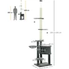 PawHut lubinis draskyklė, reguliuojamo aukščio 220-265 cm, su sizalio stulpais, žaisliniu kamuoliuku, katės guoliu ir nameliu, tamsiai pilka