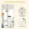 PawHut draskyklė katėms iki lubų, 230-250 cm, su hamaku, reguliuojamo aukščio, pilka+kreminė
