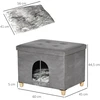 PawHut 2-in-1 kačių namelis ir kėdutė kojoms su pagalvėle, medinėmis kojelėmis, minkštas, pilkas
