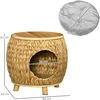Pawhut kačių namelis, pintos tekstūros 2-in-1 dizainas, kačių gultas su pagalvėle, vandens hiacinto žolė ir Paulownia mediena, šviesiai ruda/pilka, 44 x 43 x 42 cm