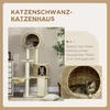PawHut draskyklė katėms, 150 cm, su nameliu, hamaku ir rampa, apsauga nuo apvirtimo, pliušinė, smėlio spalvos